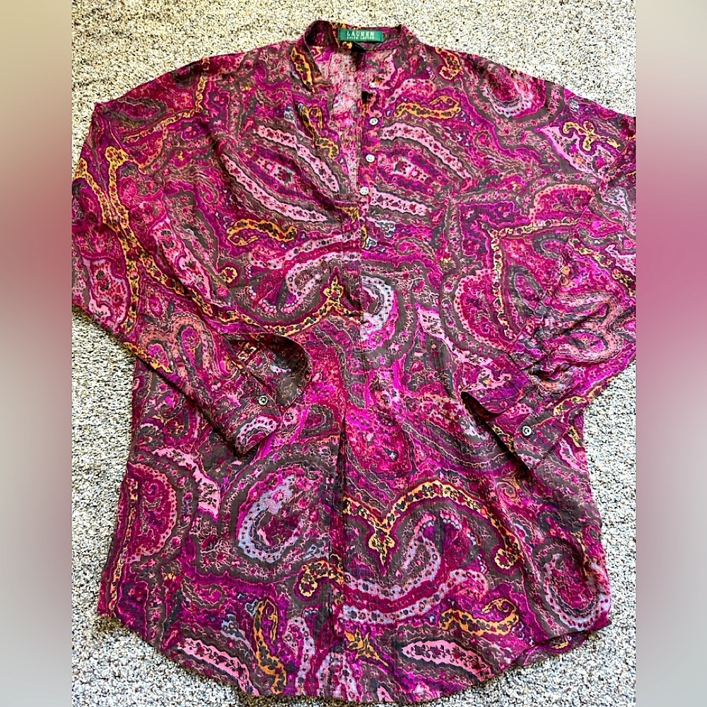 Lauren Ralph Lauren Paisley‎ purple pink maroon Blouse size small